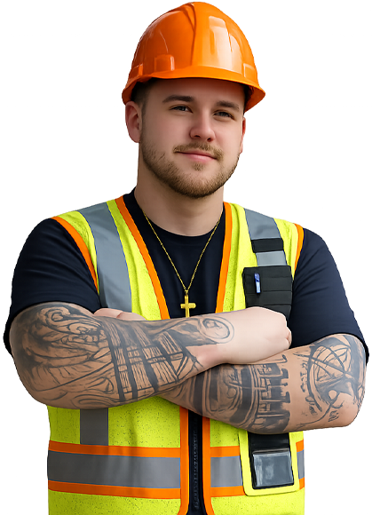 Construction professional in high-visibility workwear — HelpCon certifications and compliance